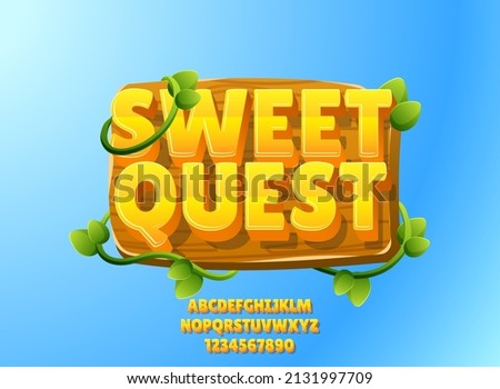 funny sweet quest with wood frame and vine leaves text effect. perfect for game logo title
