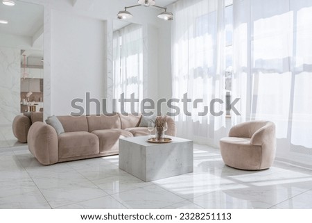 Similar – Image, Stock Photo Stylish living room interior with botanical bas-relief wildflowers for wall art. 3D Flower plaster decor. Stylish and modern interior of room.