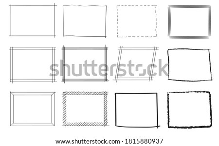 Square collection set rectangle shape hand drawn sketches white isolation background