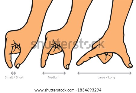 Hand showing measuring in sign language Concept. The various postures of hand, illustration, shape, line, art, pattern, retro style in vector isolated on background.