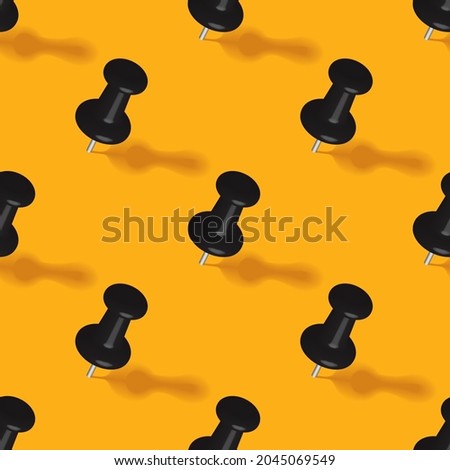 Vector seamless pattern of black push pins that sticks up on yellow background, same size and height, Creative vector texture graphic art, push pins, sharp objects, Simple design concept.