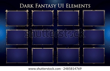 Set of Dark Fantasy Elements for user interface, poster, video. Fantasy magic HUD. Template for rpg game interface. Vector Illustration EPS10