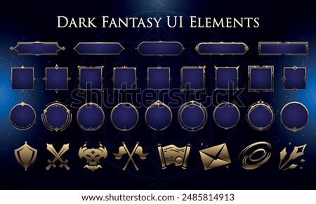 Set of Dark Fantasy Elements for user interface, poster, video. Fantasy magic HUD. Template for rpg game interface. Vector Illustration EPS10