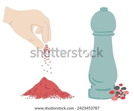 Pepper paprika flat design hand blue bottle set on white background