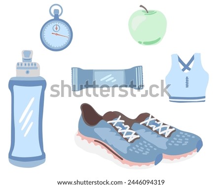 Blue colour flat design running equipment snickers bottle top snack