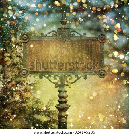 Signboard with Christmas greeting and light bokeh