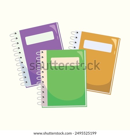 Set of colorful notebooks, school supplies, stationery collection, vector illustration