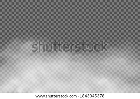 White fog texture isolated on transparent background. Steam special effect. Realistic vector fire smoke or mist.