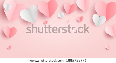 Valentines hearts postcard. Paper flying elements on pink  background. Vector symbols of love in shape of heart for Happy Women's, Mother's, Valentine's Day, birthday greeting card design. PNG
 Foto stock © 