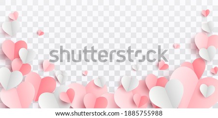 Valentines hearts postcard. Paper flying elements on transparent  background. Vector symbols of love in shape of heart for Happy Women's, Mother's, Valentine's Day, birthday greeting card design. PNG
