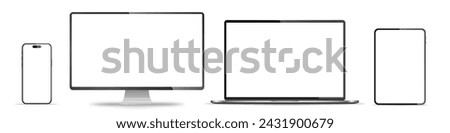 Realistic set of monitor, laptop, tablet, smartphone - PNG. Vector illustration	