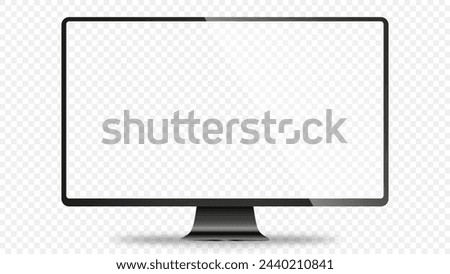 Trendy realistic thin frame monitor mock up with blank white screen isolated. PNG. Vector illustration	