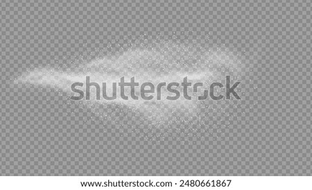 Airy water spray. Mist. Sprayer fog isolated on black transparent background. Airy spray and water hazy mist clean illustration. Vector illustration for your design, advertising, brochures and rest.