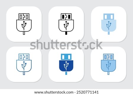 usb cable icons with various design styles