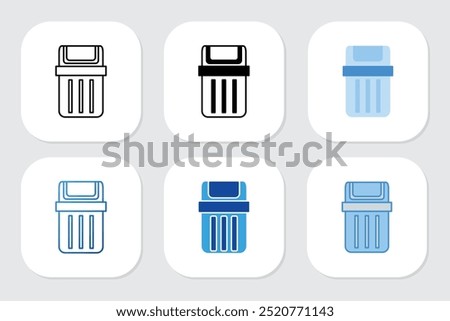 rubbish bin icons with various design styles