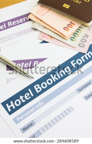 close up of hotel booking form