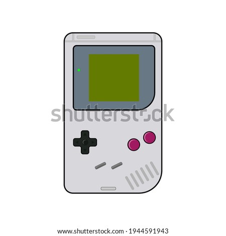 Handheld video game console from the 90s. Retro portable console. Classic 8-bit console. Isolated image vector on white background.