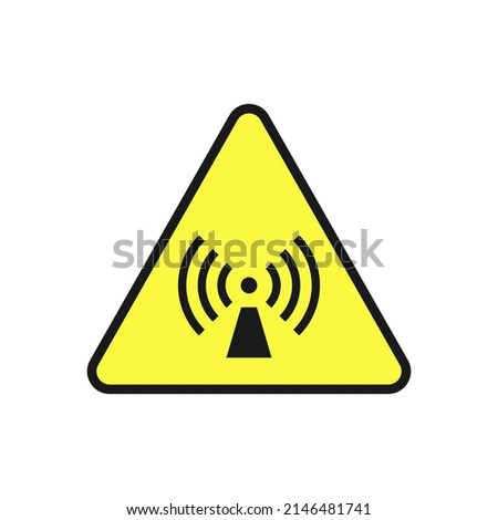 Yellow sign of radio frequency dangerous. Sign of radio frequency hazard  in yellow triangle. Isolated vector symbol on white background. Imagine de stoc © 