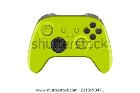 Modern wireless cartoon gamepad. Lime green color controller in vector. Isolated controller on white background.