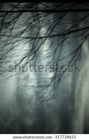 Tree in dark forest halloween theme,motion blur