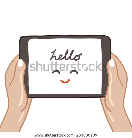 Hand-held Tablet screen, freehand drawing vector Illustration