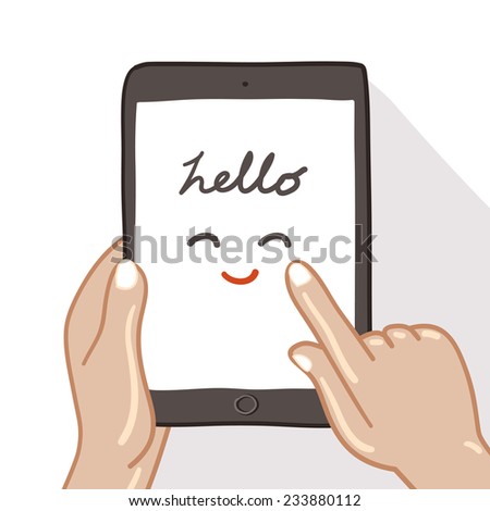 Hand-held Tablet screen, freehand drawing vector Illustration