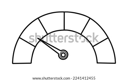 Outline of scale with arrow. The measuring device risk scale, tachometer, fast speedometer, medical, Hemoglobin , satisfaction barometer. Vector illustration flat isolated on white background