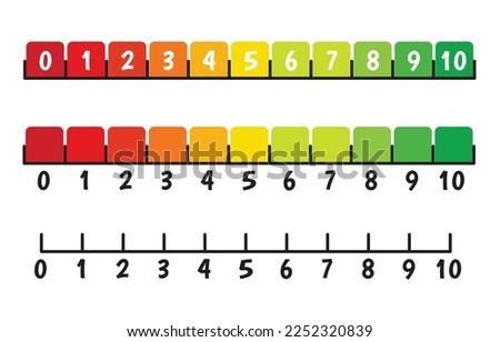 Pain scale chart, From 1-10 with line and fill color for assessment tool.  Vector illustration cartoon in flat style isolated on white background.

