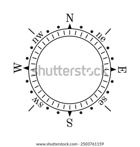 Compass navigation template, , north, east, south, west, compass symbol, nautical chart wind rose.