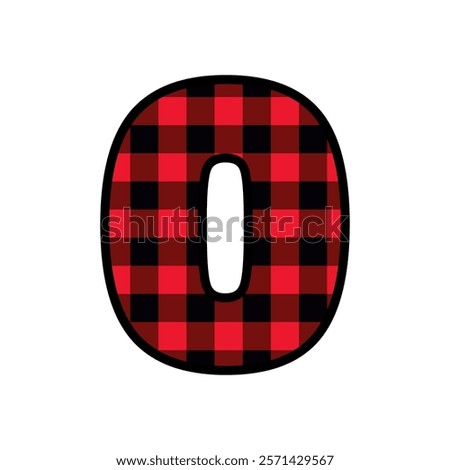 Alphabet number font, red lumberjack plaid pattern o