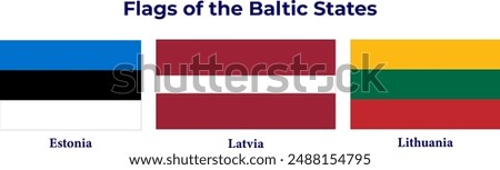 The official national flags of Baltic State. Flag of the Republic of Estonia. Flag of the Republic of Latvia. Flag of the Republic of Estonia. Vector illustration.