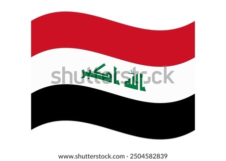 Wavy flag of Iraq, isolated on transparent background. Flag of the Republic of Iraq. Vector illustration.