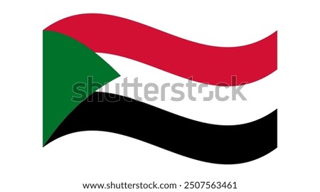 Wavy flag of Sudan, isolated on transparent background. Flag of the Republic of the Sudan. Vector illustration.