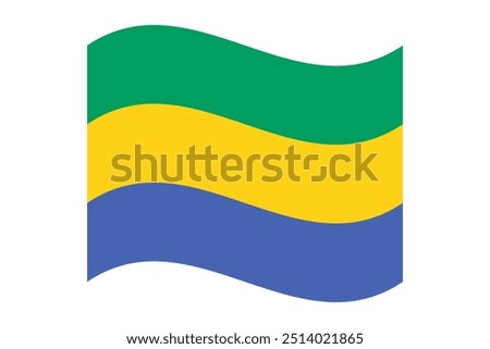 Wavy flag of Gabon, isolated on transparent background. Flag of the Gabonese Republic. Vector illustration.