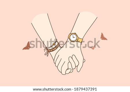 Holding hands, love, togetherness concept. Close-up of couples hands holding each other during walk feeling love and tenderness illustration