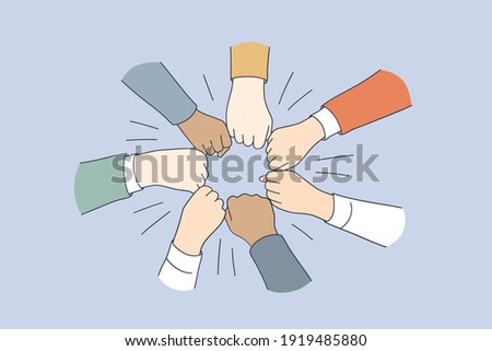 Teambuilding, motivation, Business team concept. Hands of businessman partners making circle of fists as concept of motivating engaging activity, reliable support, help in cooperation illustration 