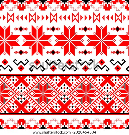 National folklore bulgarian balkan embroidery style red and black ornamental seamless vector pattern