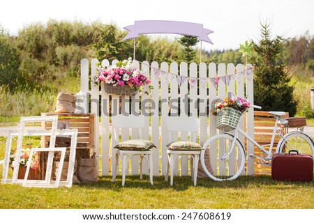 Wedding photo zone. The decor at a wedding in the style of Provence.