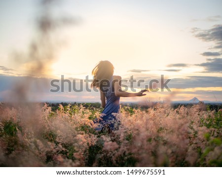 Similar – Image, Stock Photo Woman in green field woman