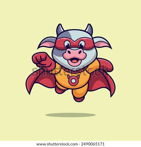 Cow Hero mascot character logo design vector illustration