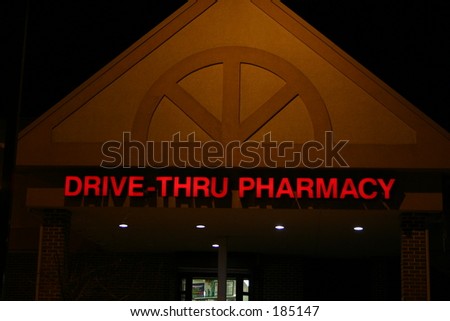 Drive thru pharmacy sign in the winter