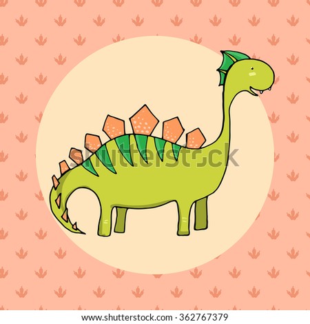 Cute dinosaur in cartoon style with footprint on background. Vector illustration