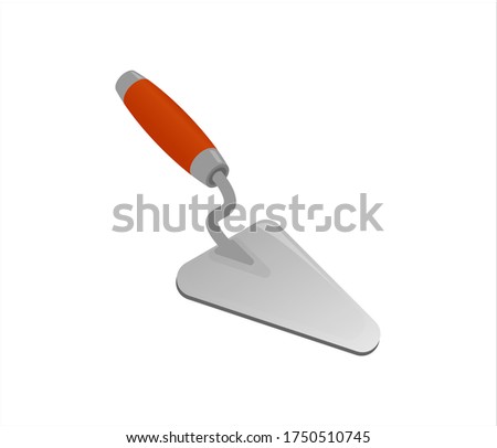 Isometric cement trowel isolated on white background. Colorful bricklayer trowel vector icon for web design. Spatula with a orange handle. Construction tool. Vector illustration. 3D. Flat style. Photo stock © 