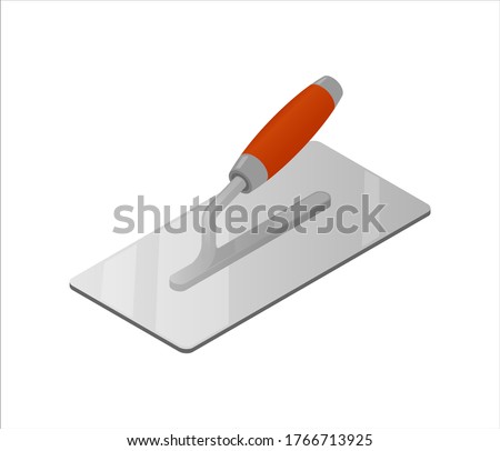 Isometric plastering trowel isolated on white background. Colorful trowel vector icon for web design. Four-sided stucco trowel with red plastic handle. Construction tool. Vector illustration. 3D. Photo stock © 