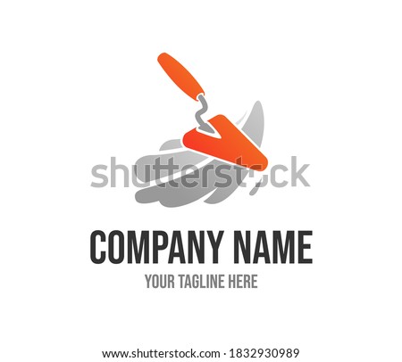Orange spatula vector logo template for home repair service or building company. Illustration of red plastering trowel. Masonry creative icon concept. Plasterer tool vector design. Brick construction. Photo stock © 
