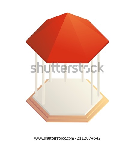 Isometric vector illustration summer gazebo with columns isolated on white background. Realistic garden bower icon in flat cartoon style. Garden or park gazebo.