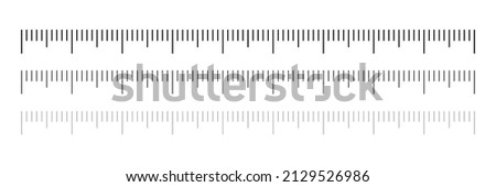 Vector illustration of different size indicators isolated on white background. Set of measure instrument lines in flat style. Horizontal measuring scale. Markup for rulers. Bar level meter template. ストックフォト © 