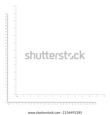 Vector illustration of corner rulers from 0 to 12 inches and from 0 to 30 cm isolated on white background. Set of measure instrument lines in flat style. Vertical and horizontal measuring scales.