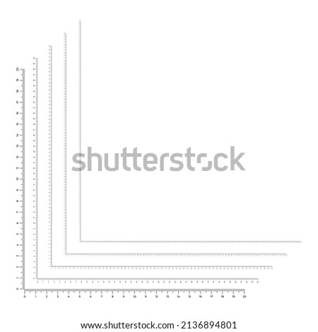 Vector illustration of corner rulers from 0 to 20, 40, 60, 80 and 100 cm isolated on white background. Set of measure instrument lines in flat style. Vertical and horizontal measuring scales.