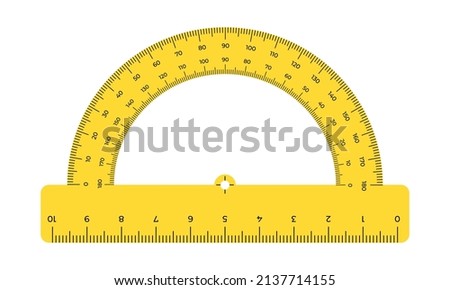 
Vector illustration protractor ruler isolated on white background. Realistic protractor in flat style. Measurement and drawing tool. Tilt angle meter.